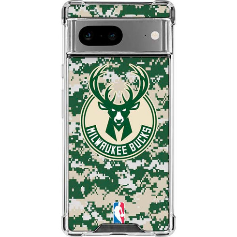 NBA Milwaukee Bucks Camo Digi Google Pixel 7a Clear Case